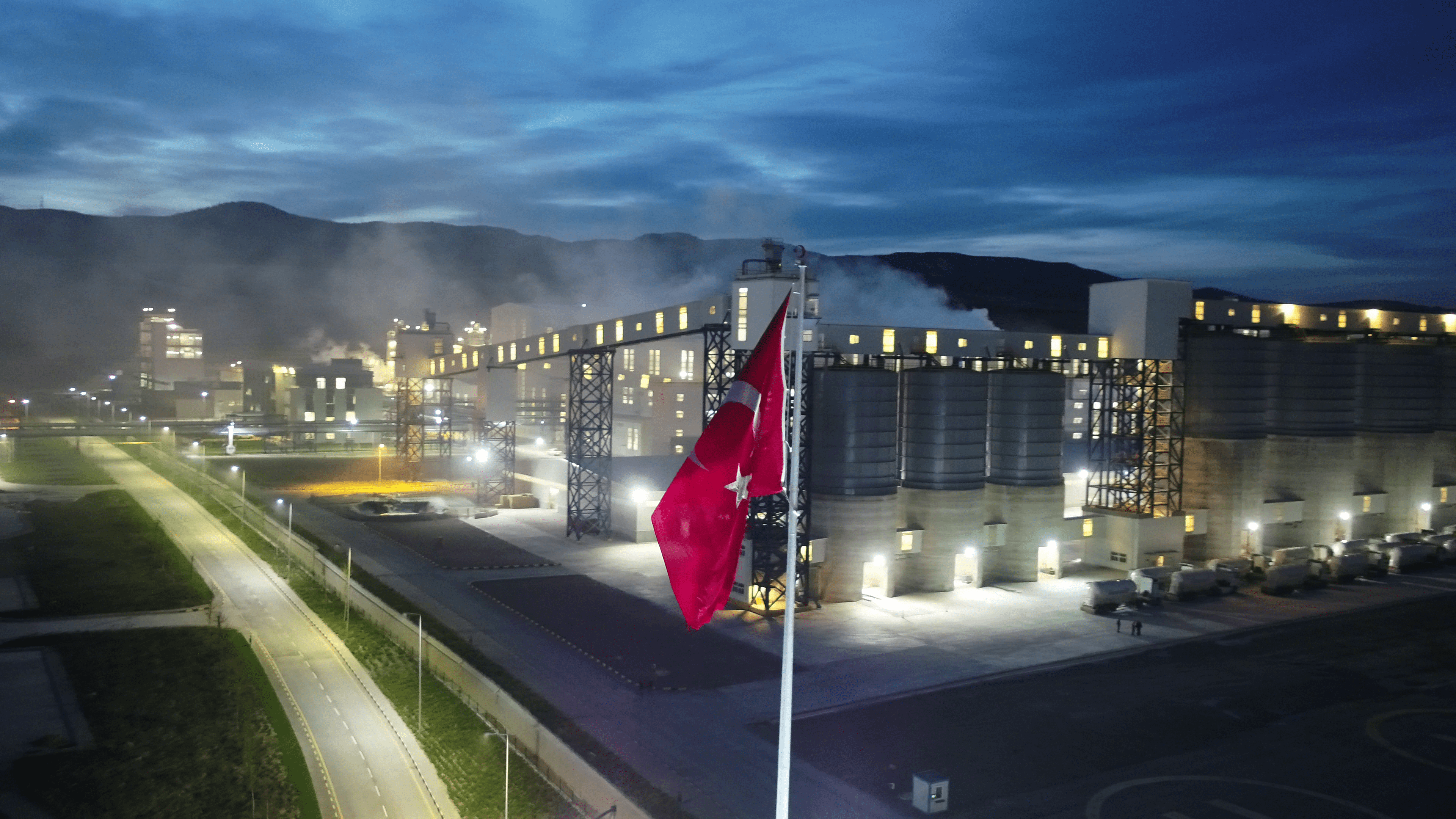 Kazan Soda Turkey at night factory Turkish flag